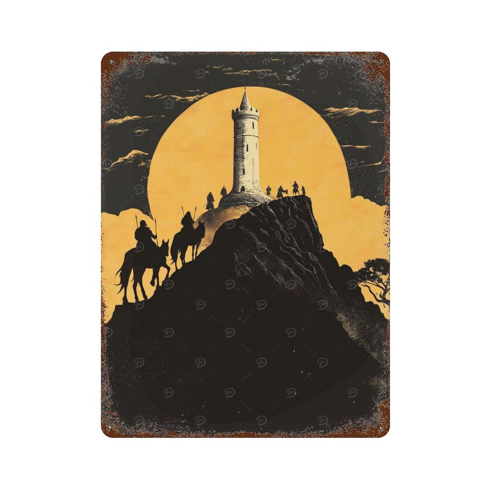 Garage Style Silhouettes at The Tower Vintage Rust Metal Sign 15.7"x11.8", Vintage Wall Decor for Bar And Workshop