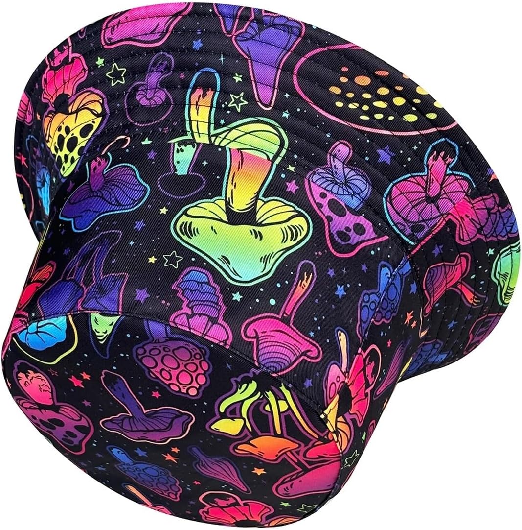 Dreamy Colorful Mushroom Bucket Hat, Reversible Sun, Foldable Stylish Cloche, All-Season, For Outdoor Activities