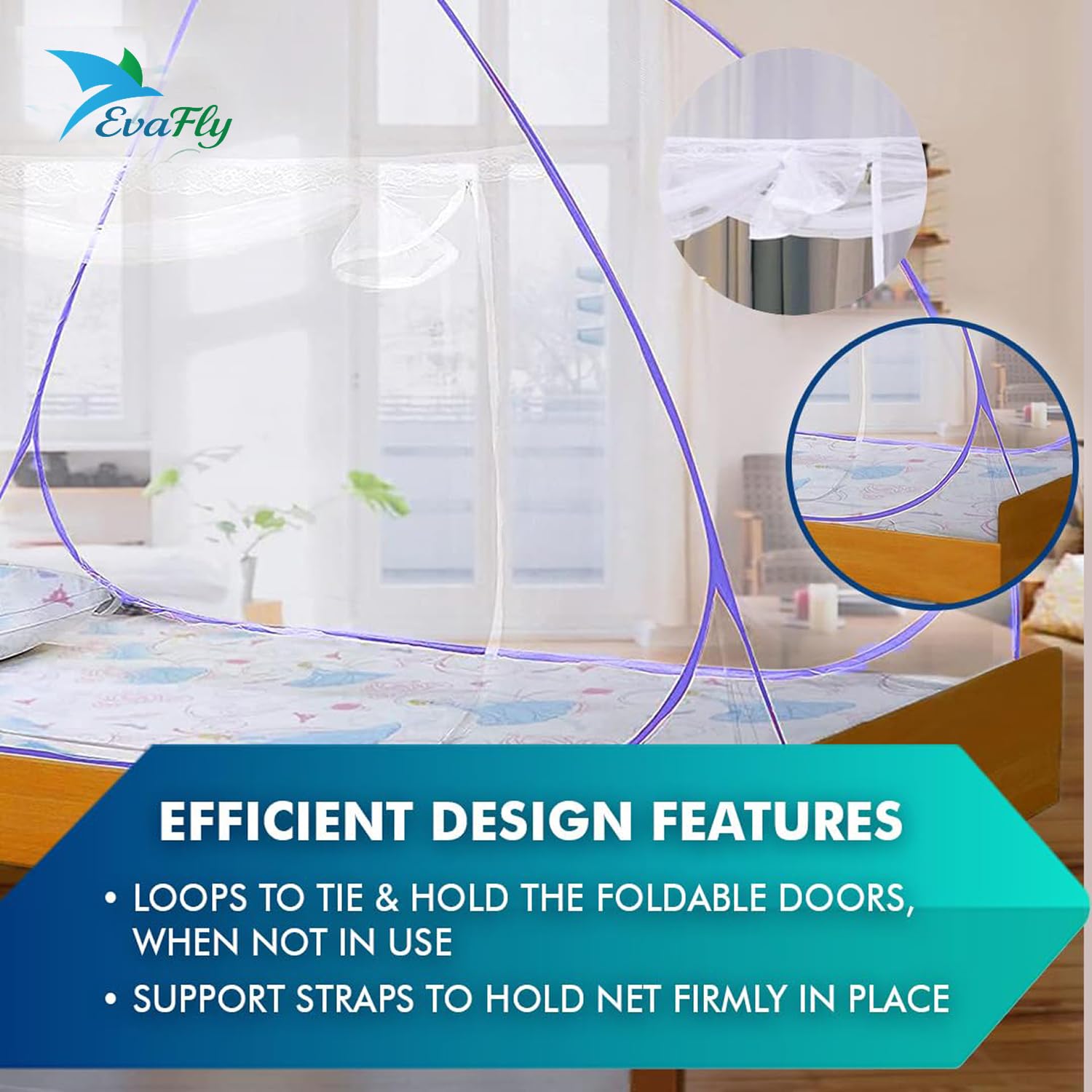Evafly Mosquito Net for Single Bed | Premium Polyester Mesh | Foldable Pop Up Bed Net | Fine Mesh Protection from Mosquitoes & Insects | Easy Setup, Washable | Purple 3