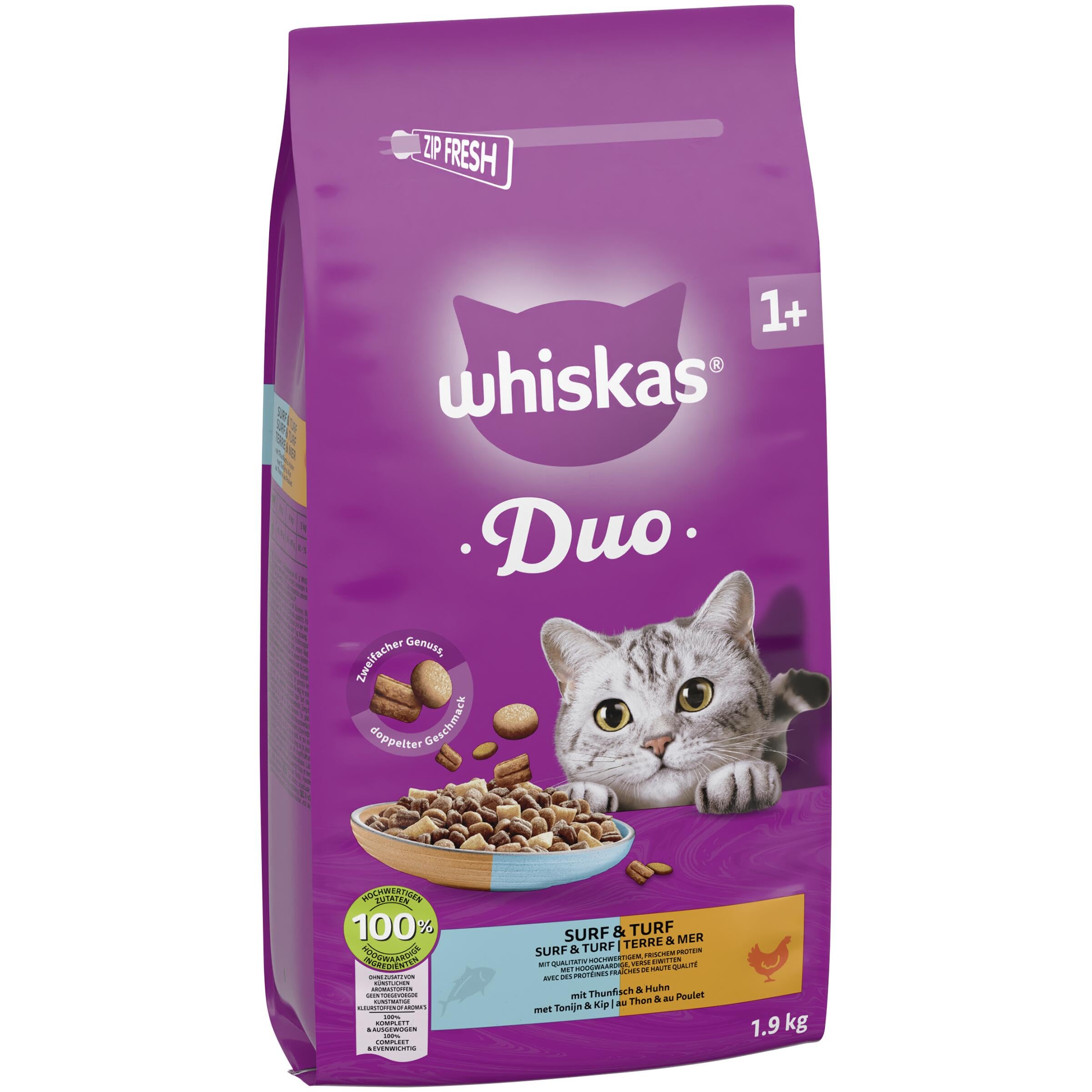 Whiskas Duo Trockenfutter für ausgewachsene Katzen 6 x 1.9 kg Surf & Turf
