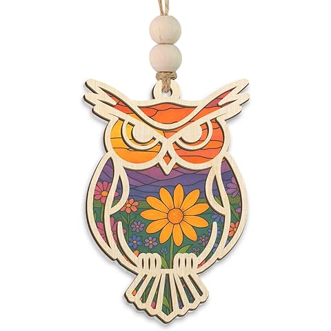 OASSIE Christmas Teacher Gifts for Women - Owl Suncatcher Ornament with Card - Graduation Teacher Appreciation Gifts from Student, Thank You Gift, Hanging Decor Ornaments for Tree, Owl Gift for Women