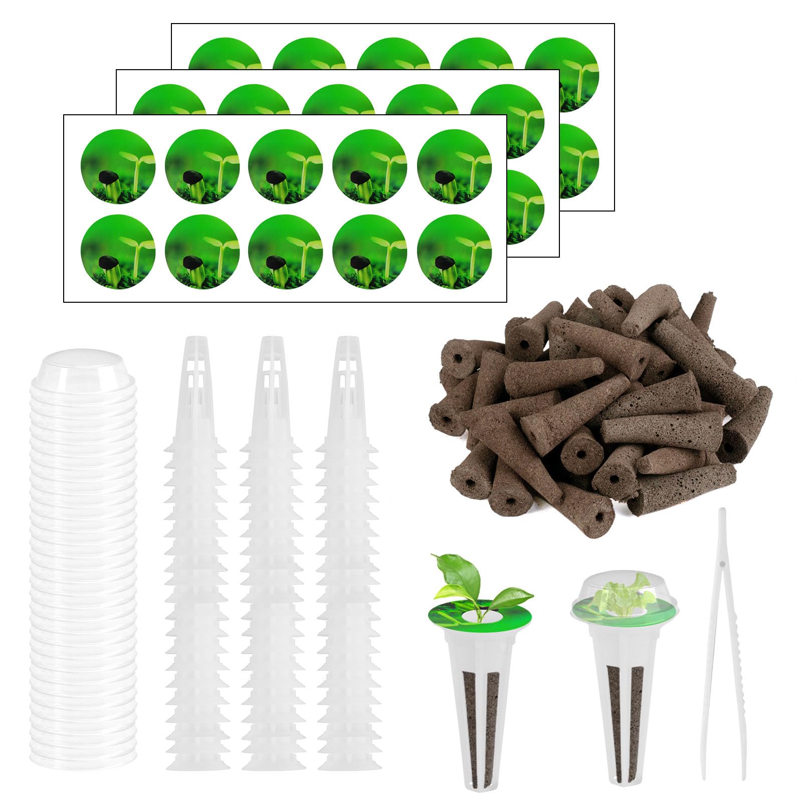 121pcs Seed Pod Kit for Hydroponics Indoor Garden Growing System, Grow Anything Kit with 30 Grow sponges, 30 Pod Labels, 30 Grow Baskets, 30 Grow Domes, 1 Tweezers - Compatible with Most Brands