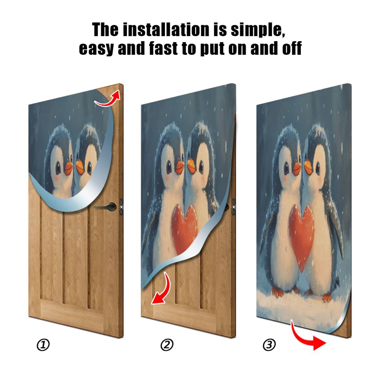 FLildon Valentine's Penguins Door Cover Decoration, Party Accessory Porch Decor for Festive Ornament Room Door Covers 36 x 98 Inch