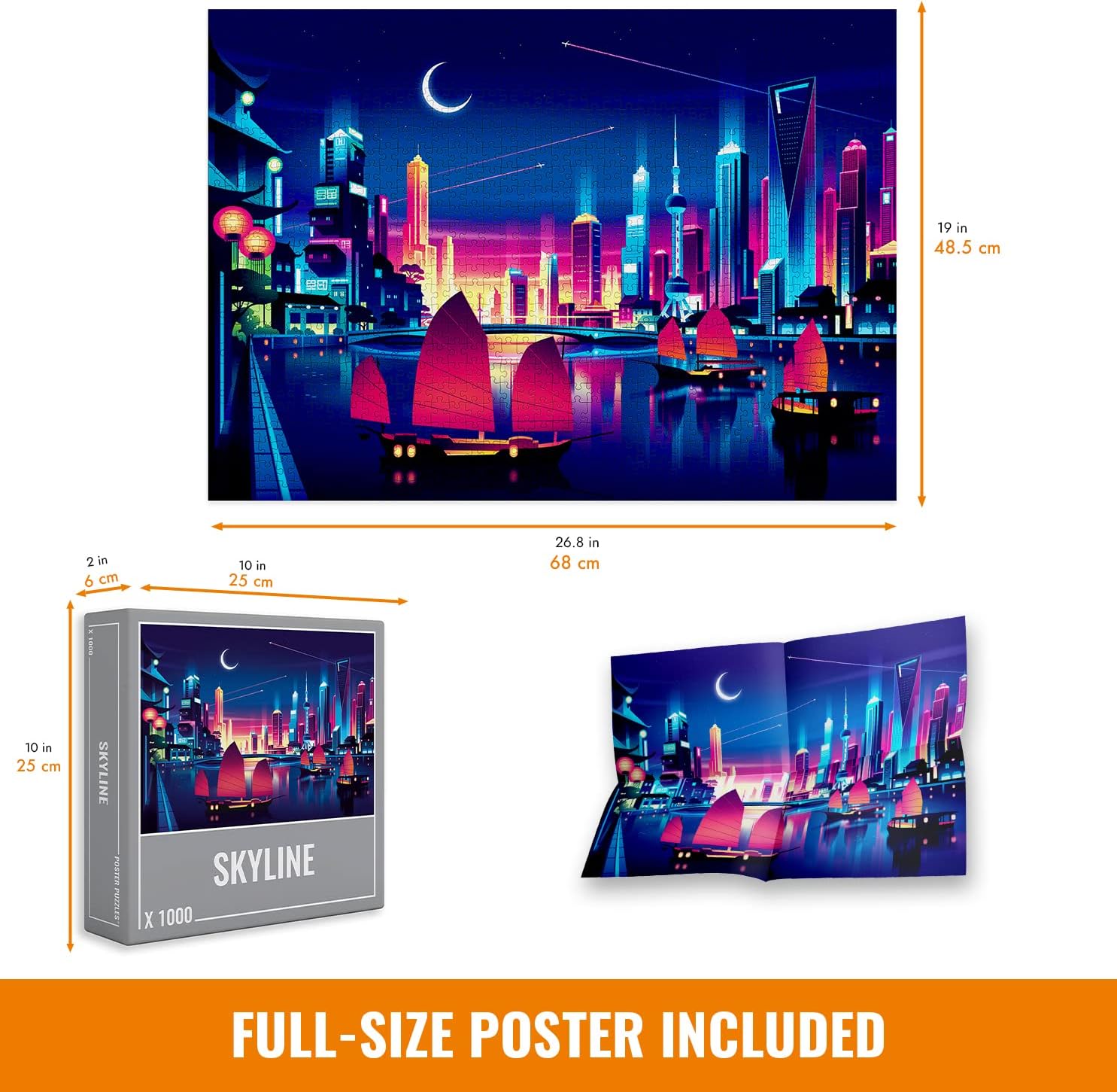 Cloudberries Skyline Puzzle, Hard 1000 Piece Jigsaw Puzzles for Adults with Cool Neon Colours, Difficult Puzzles, City Puzzles for Adults 1000