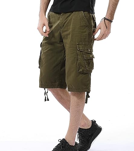 Miniatura 3 de Pantalones cortos cargo de camuflaje para hombre, ajuste relajado, varios bolsillos, para exteriores, camuflaje cargo, pantalones cortos de algodón