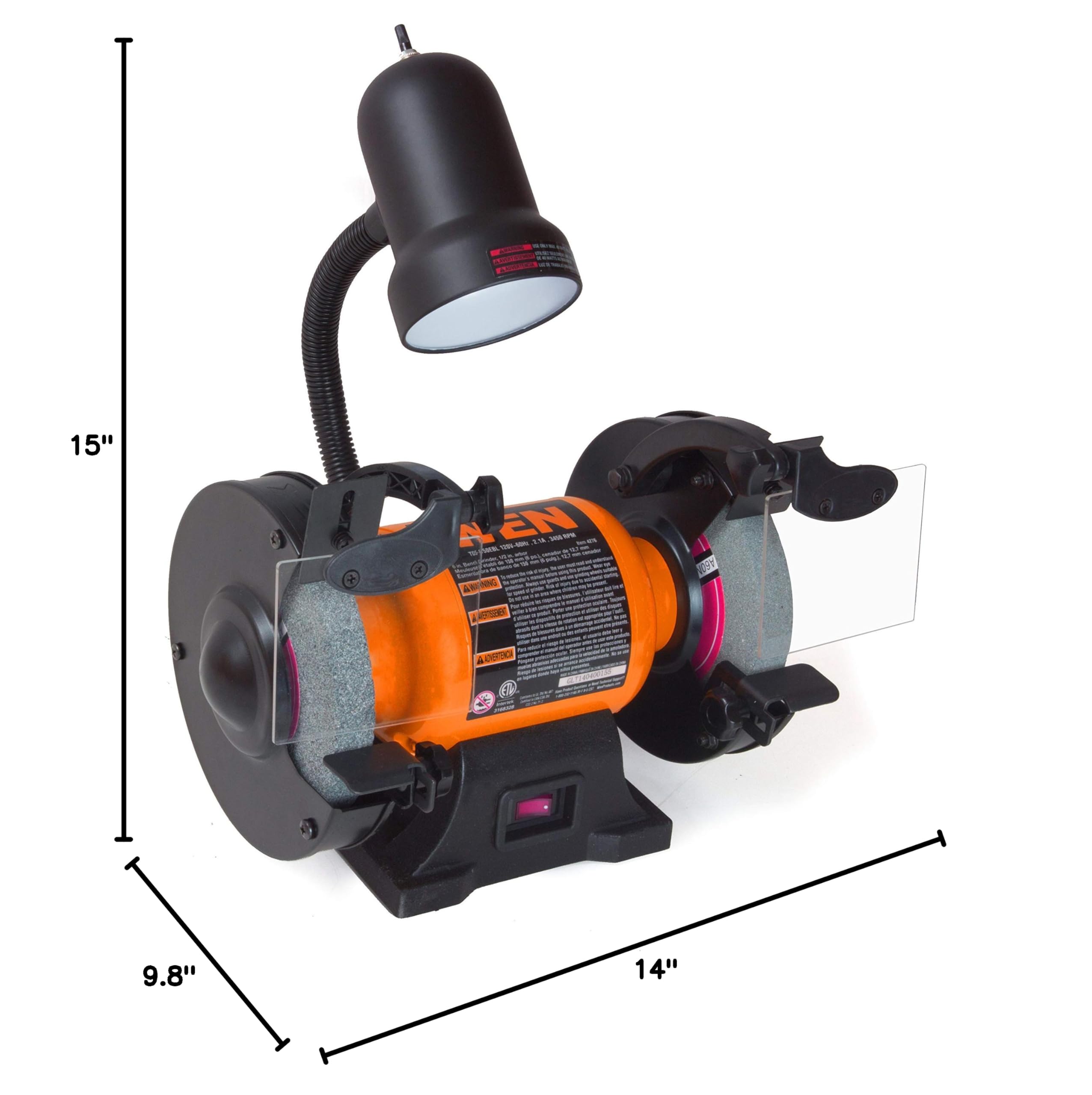 WEN BG4276 2 1-Amp 6-Inch Single Speed Bench Grinder with Flexible Work Light Black orange — view 5