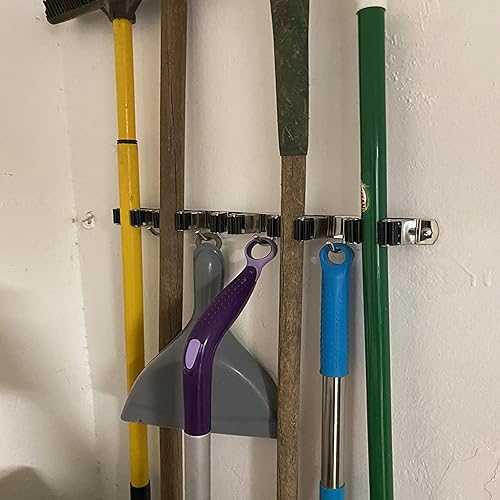 Miniatura 2 de HANZENMA Soporte de pared para escoba, organizador de escoba de acero inoxidable y colgador de trapeador, organización de almacenamiento resistente