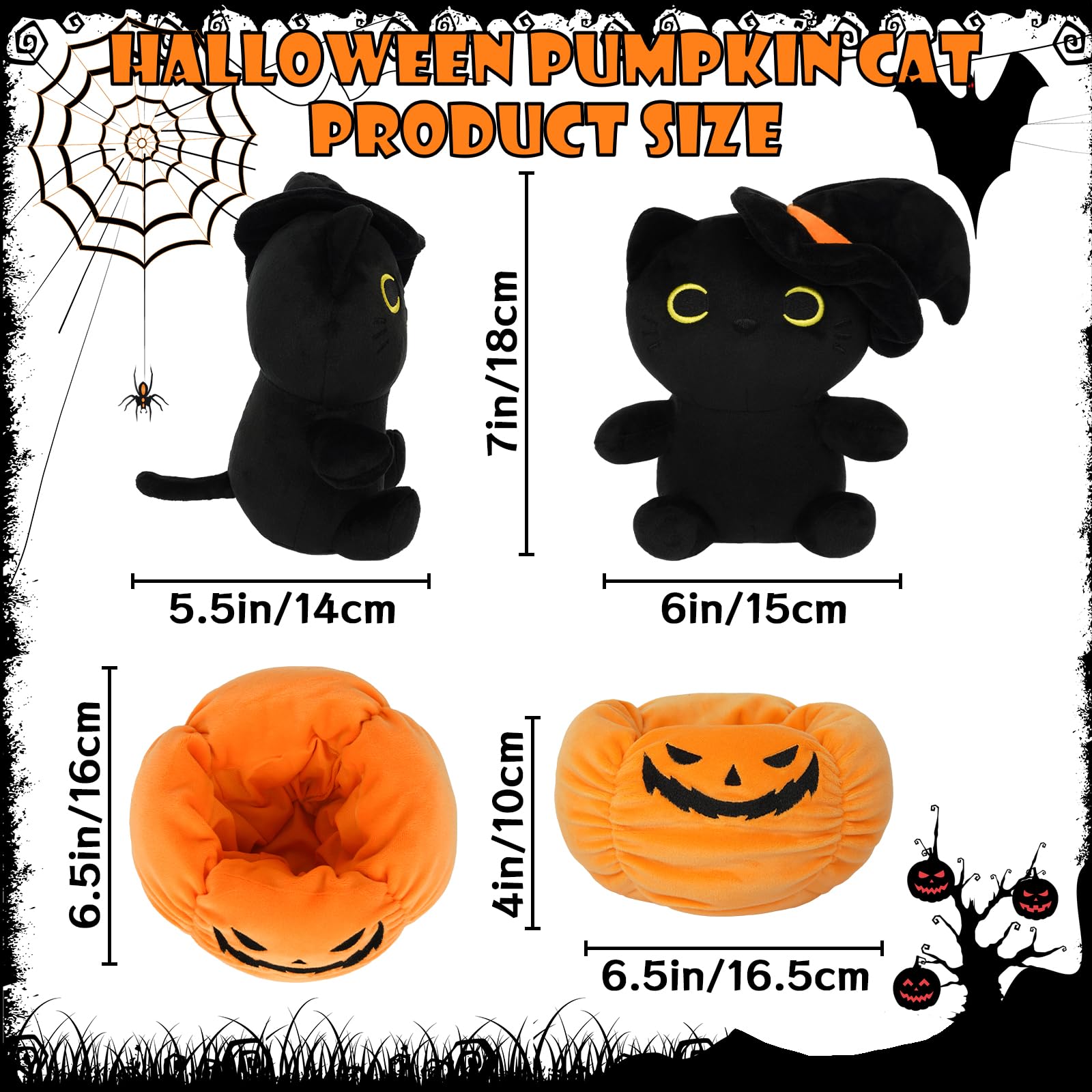Amazon.co.jp: JIAJEGTGT ハロウィン カボチャ 黒猫 ぬいぐるみ 7.4