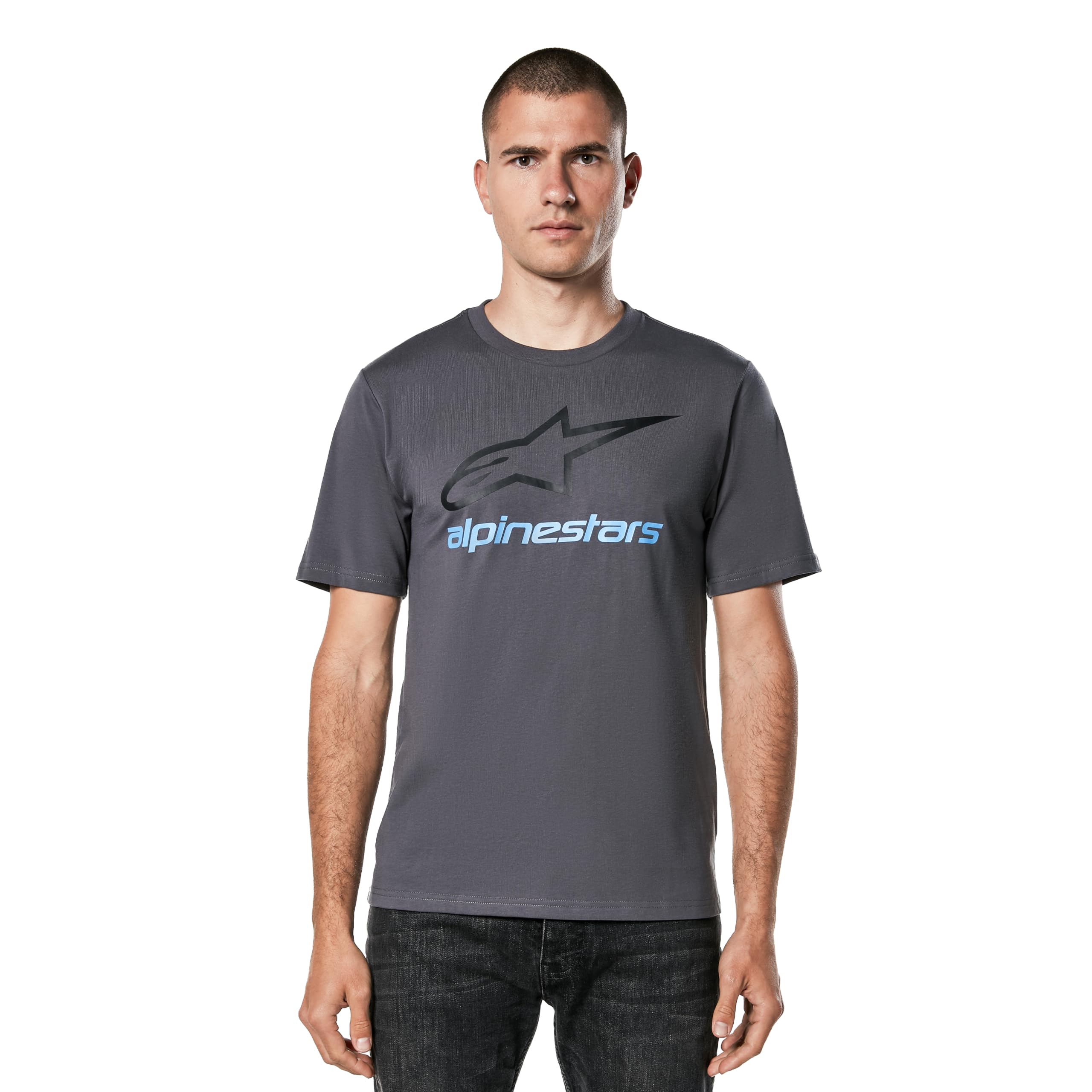Alpinestars Men's Charcoal/Black/Blue Original Logo Tee Short-Sleeved Crew Neck T-Shirt, L