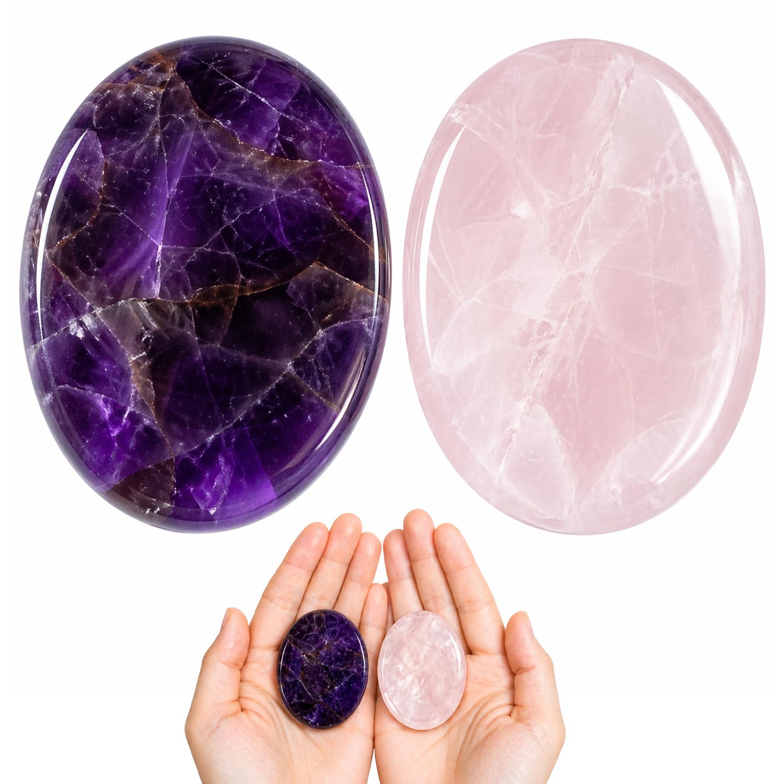 Imagen de catálogo asociada a LEIIERUY Set de 2 Cristales Chakra – Amatista Natural Tallada a Mano, Piedra de Palma para Rela