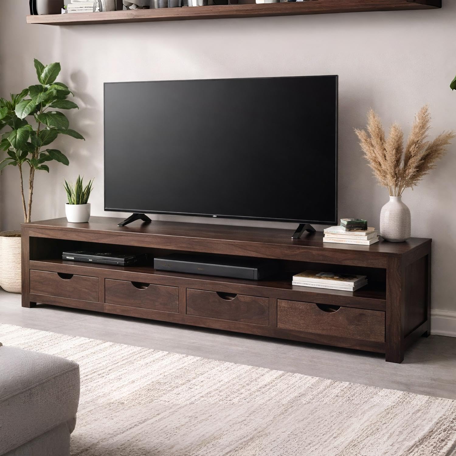 ANGEL FURNITURE Houston Sheesham Wood TV Unit | Entertainment Unit | Full Size | Extra Large TV Console | Lenght 200CM (Walnut Finish)-image-21