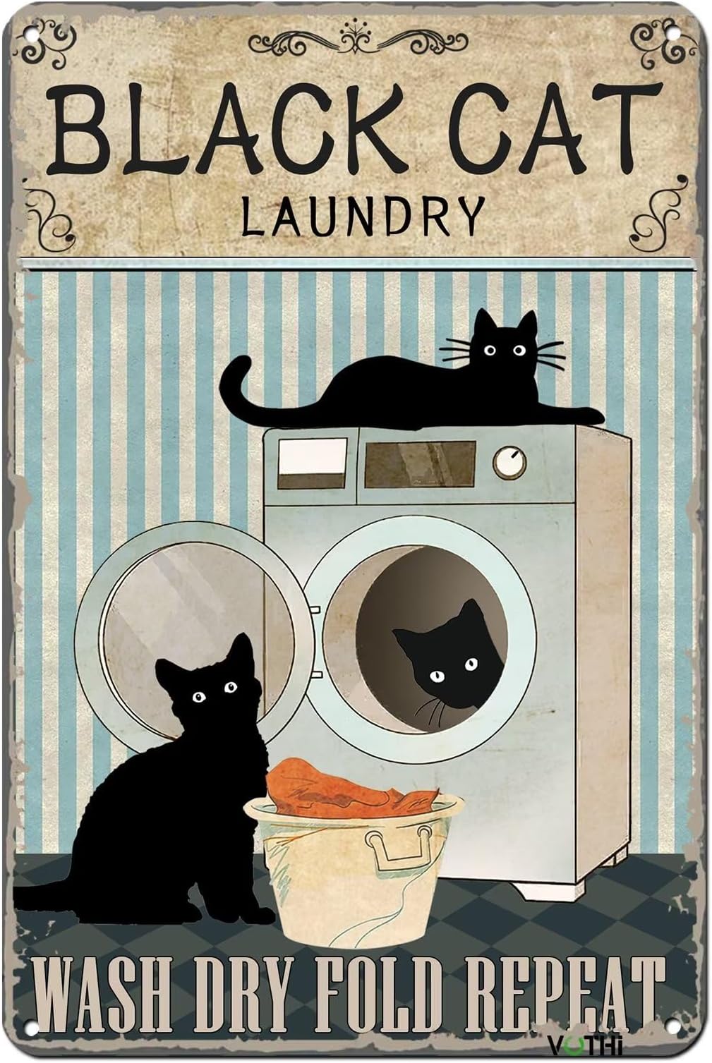 Amazon.com: Black Cat Vintage Metal Tin Sign Laundry Room Wash Dry Fold ...