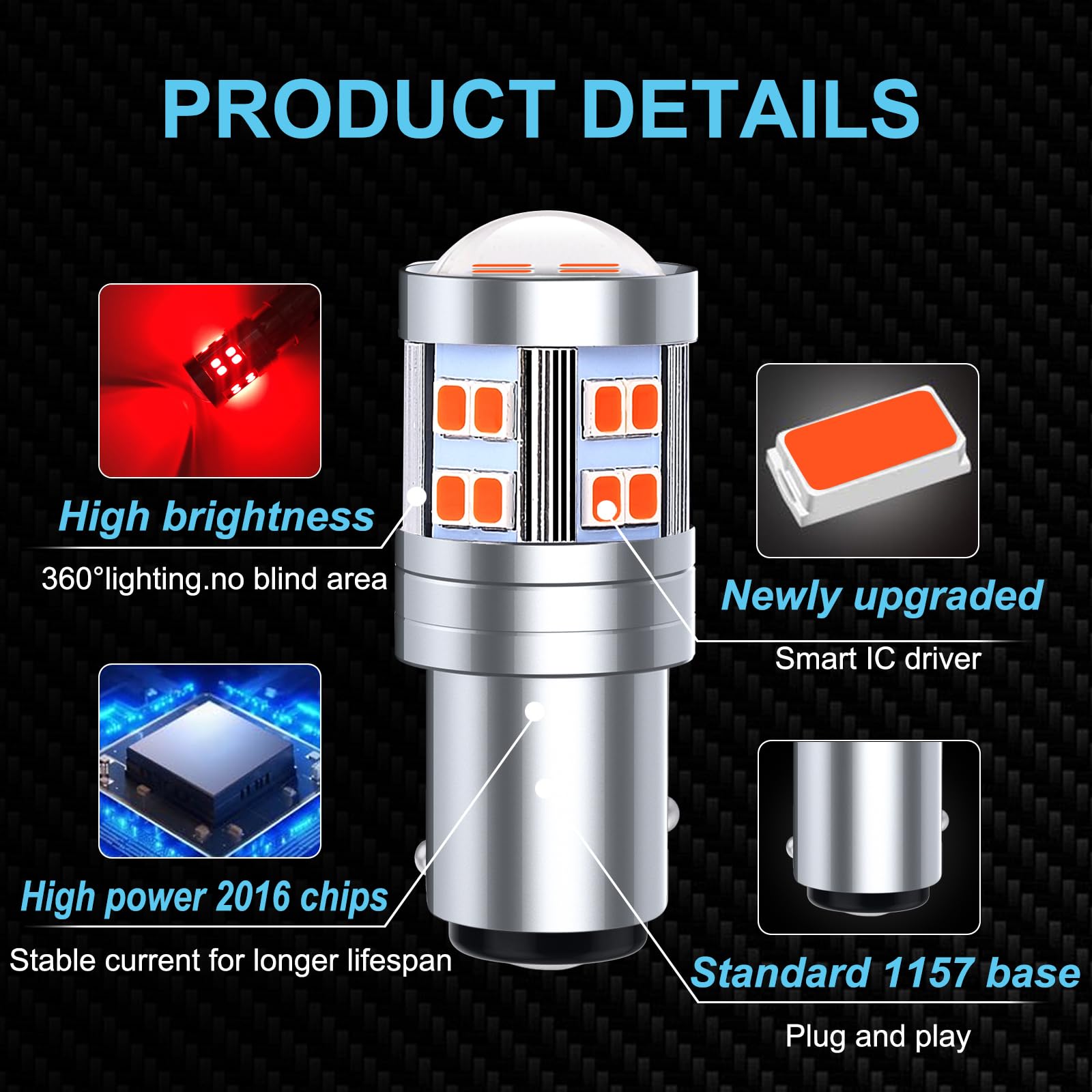 Ampoules LED P21/5W 1157 Rouges - 12V/24V - 2000 Lumens - Pour Feux Stop Arrière