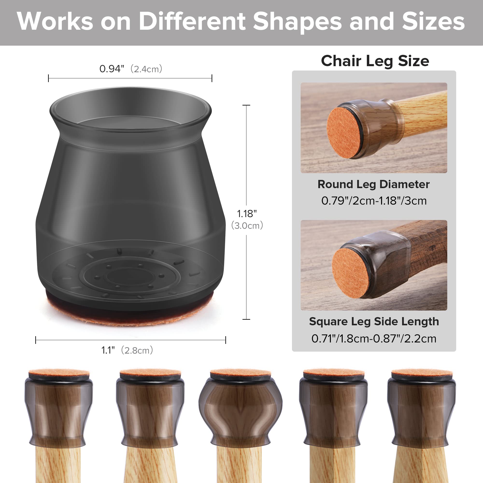 24PCS Upgraded Silicone Chair Leg Floor Protectors for Hardwood Floors Furniture Sliders for Chair Legs Felt Bottom Furniture — view 2