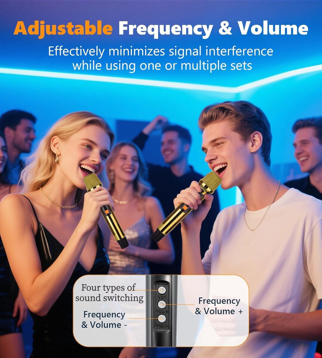 Handheld Wireless Microphone, Can imitate 4 types of sounds, 2Gold Handheld UHF Microphone,200Ft, Handheld Wireless Mic for large stage Singing Karaoke Wedding Party Speech Church Class Use PA System - Image 3