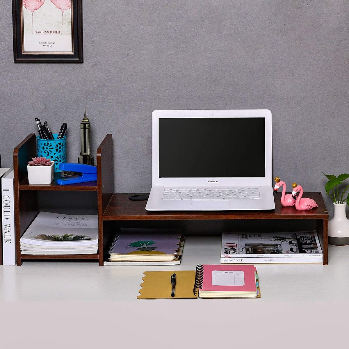 Bіg Sаlе PAG Desktop Bookshelf Monitor Printer Stand Computer Riser Wood Desk Organizer for Home/Office/School, Retro Brown