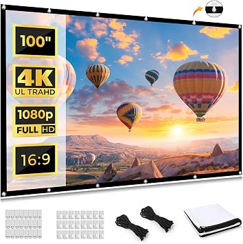 Projection Screen Outdoor, iSinbox 100inch Portable Projector Screen 169 HD Foldable Anti-Crease Indoor Double Sided Movie Projector Screen for Home, Party, Office, Classroom