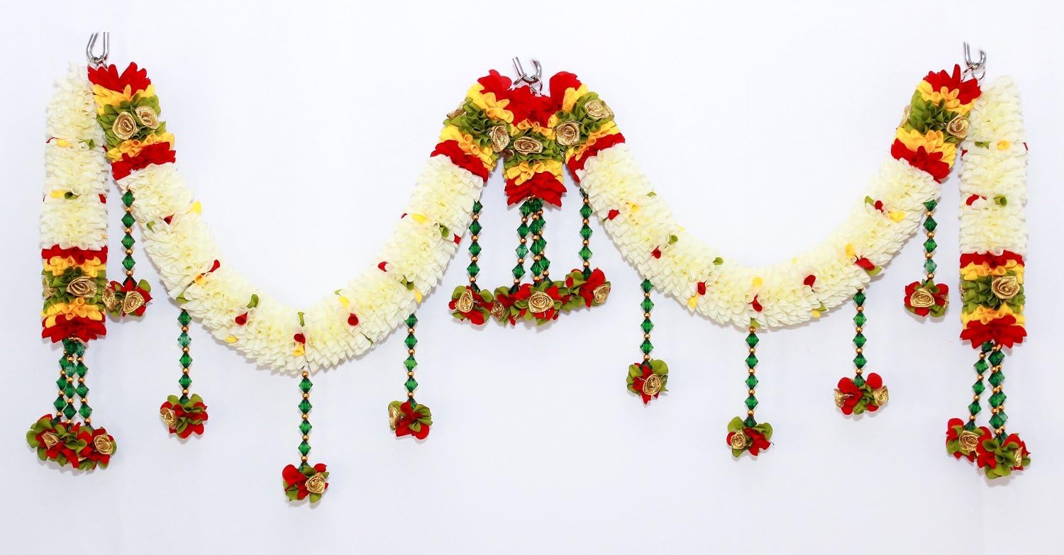 Daedal crafters Crystal Hanging Artificial Flower Toran for Main Door Entrance, Reusable Thoran for Pooja Mandir, Living Room & Home Décor, Bandarwal for Festival Decoration (42x14 inch)
