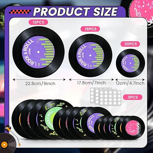 Miniatura 3 de 48 discos de vinilo para calcomanías, 3 tamaños, decoración de fiesta de los años 50, juego de recortes de vinilo retro para música, cumpleaños,