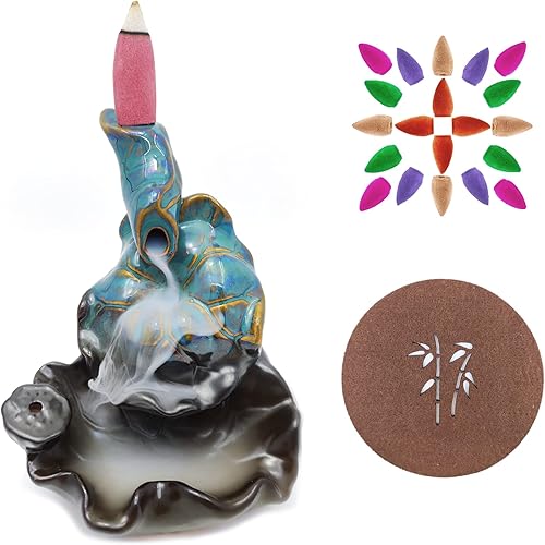 Miniatura 2 de Soporte para incienso en cascada, quemador de incienso de reflujo, quemador de cerámica, hecho a mano, con 20 conos (color azul)