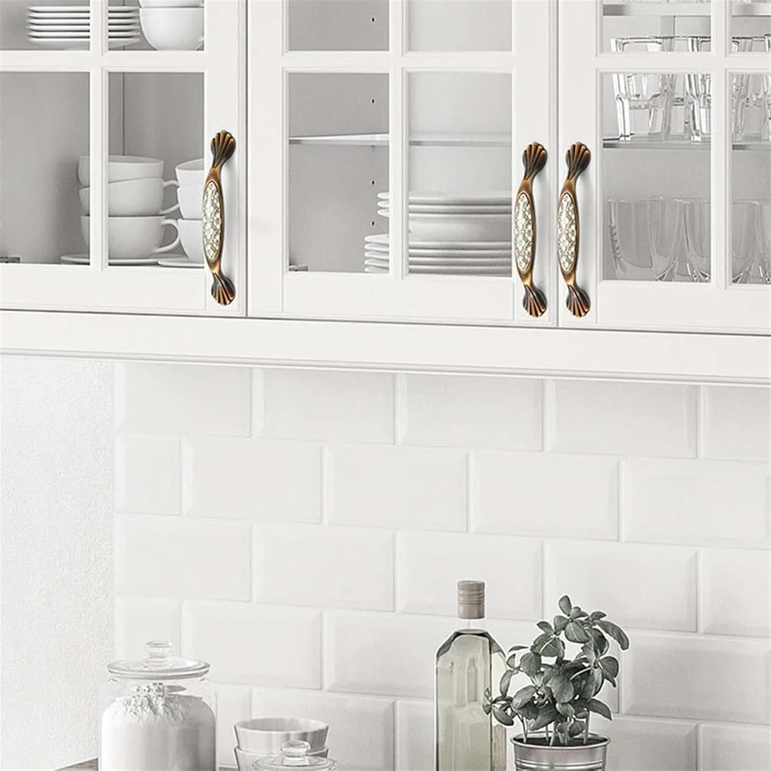 Bronze Handles Ceramic Simple Drawer Knobs Wardrobe Door Handle TV Cabinet Furniture Hardware 96/128mm 1Pcs (Color : E-128mm)