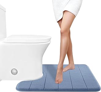 Yimobra Memory Foam Toilet Bath Mat U-Shaped, 51 X 61 cm, Soft and Comfortable, Super Water Absorption, Non-Slip, Machine Wash and Easier to Dry for Bathroom Commode Contour Rug, Denim Blue