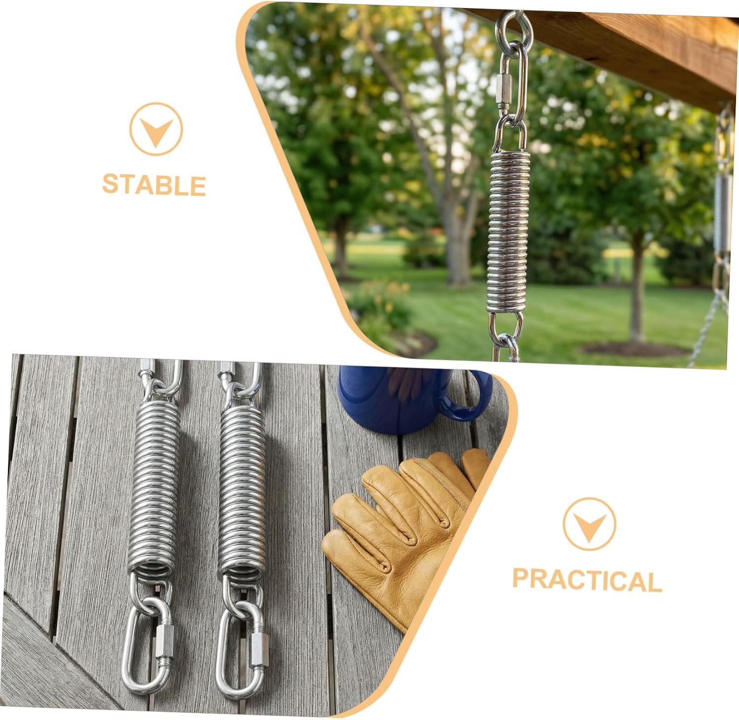 Heavy Duty Patio Swing Spring Replacement 6mm Carbon Steel Tension Spring with Shock Absorbing Rings 2 Sets for Porch Swing and Punching Bag Suspension