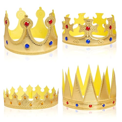 4pcs King Crowns Queen Costume Crown Hat for Royal Halloween