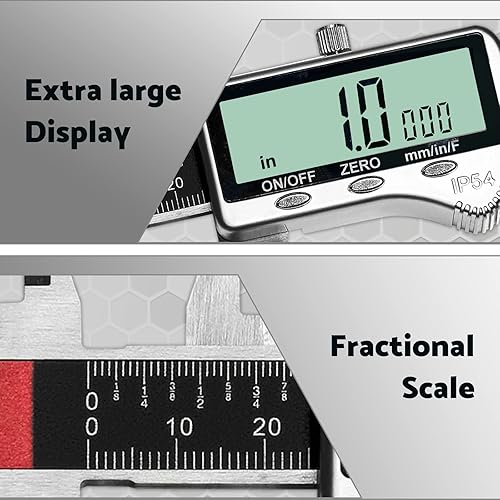 Miniatura 5 de Herramienta de medición de pinza digital de 6 pulgadas con pantalla LCD extra grande DCXD6-SS-54, micrómetro digital de pinza Vernier IP54, mide
