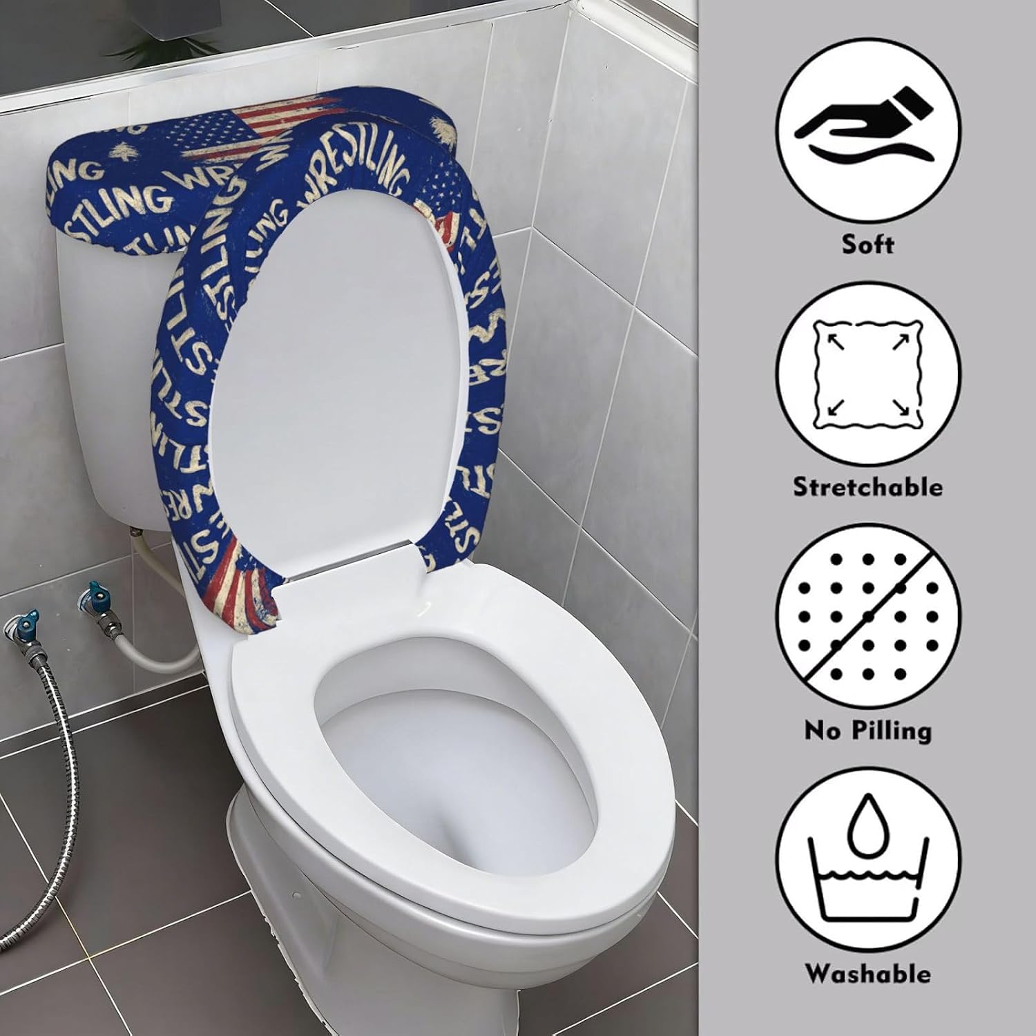 Toilet Lid Cover Set Wrestling American Flag Hipster