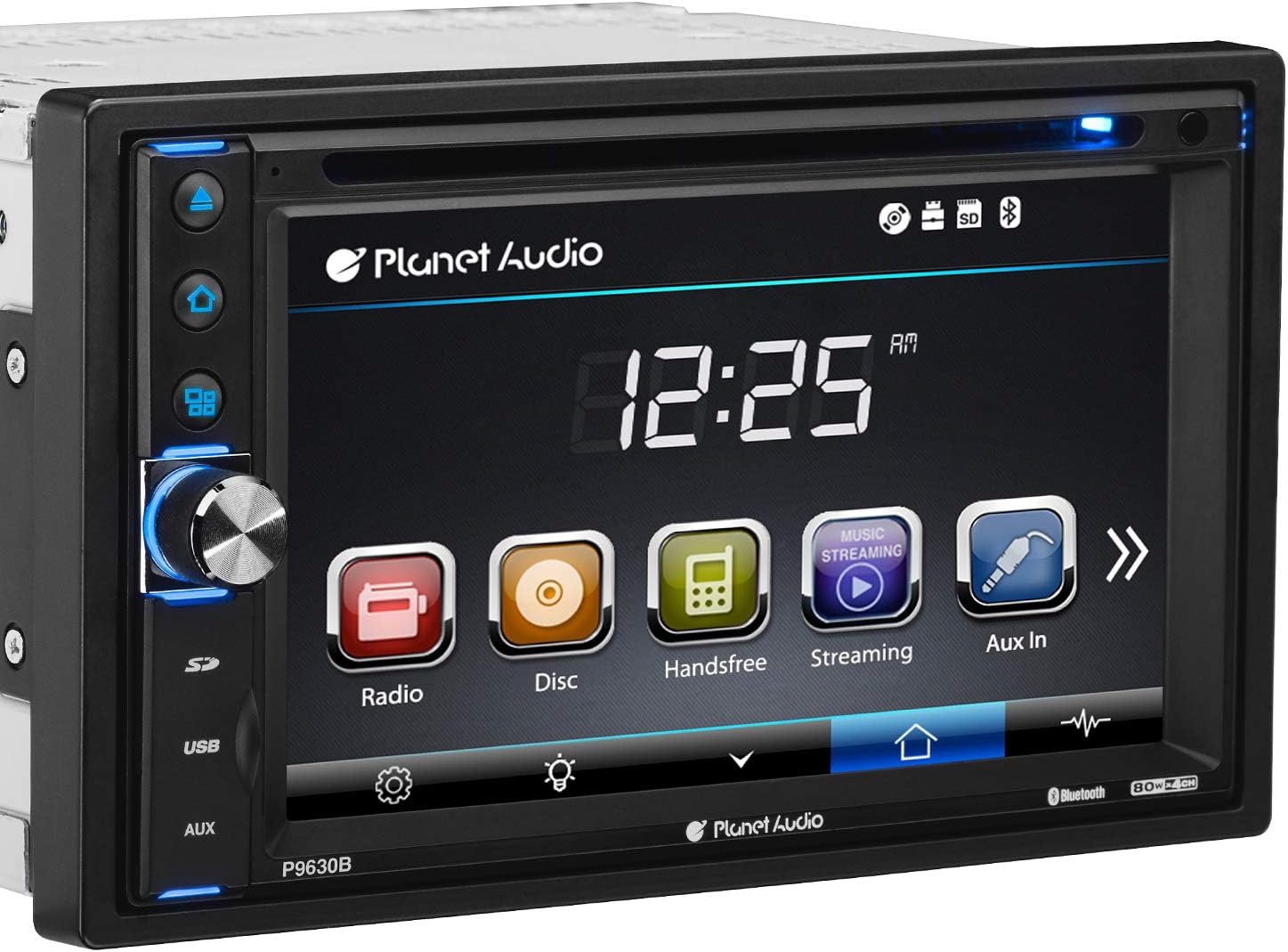 Planet Audio P9630B Car DVD Player - Double Din, Bluetooth Audio and Hands-Free Calling, 6.2 Inch LCD Touchscreen Monitor, MP3 Player, CD, DVD, WMA, USB, SD, AUX In, AM/FM Radio Receiver
