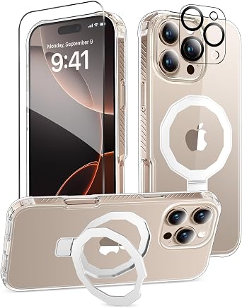 Magnetic for iPhone 16 Pro Case Built-in Seamless Stand, Clear