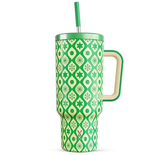 Miniatura 38 de Meoky - Vaso de 40 oz con asa, tapa a prueba de fugas y pajilla, taza de café y viaje térmica de acero inoxidable, mantiene el frío durante 34 horas