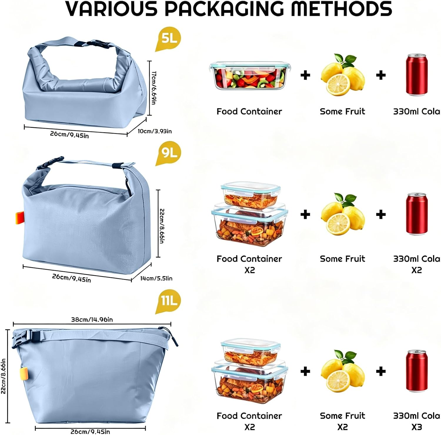YUDANSI Large Capacity Lunch Bags for Men Women- Reusable Insulated Leakproof Lunch Box Tote Bag, Cool Bags for Adults,Thermal Cooler Bag for Work Picnic Travel -11L (Blue) image 3