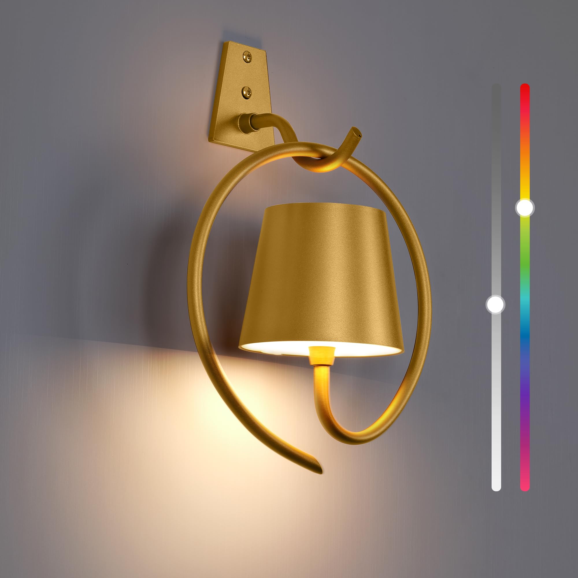 Faithorse Wandleuchte Innen, RGB Wandlampe mit Akku, Wandleuchte ohne Stromanschluss Led Lampe Außenleuchte Kabellose Wandleuchten für Schlafzimmer Wohnzimmer Treppe (Gold)