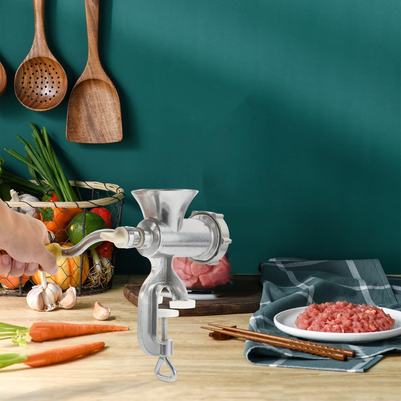 PRETYZOOM Manual Meat Grinder 8.86 Inch Hand Crank Multifunctional Meat Mincer and Sausage Stuffer Kitchen Tool for Home and Commercial Use