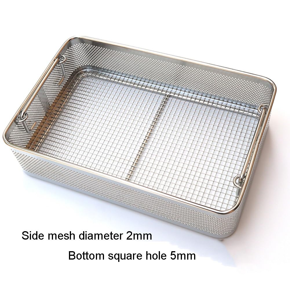 Bandeja para instrumentos de acero inoxidable 304, cesta de esterilización para sala de suministros de equipos médicos, para laboratorios, instrumental hospitalario y odontológico.(34*25*7cm)