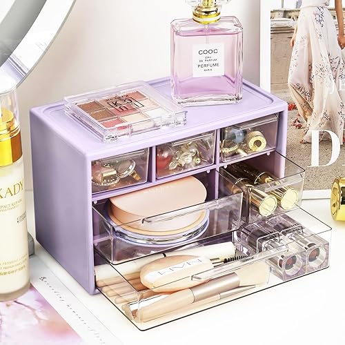 Miniatura 6 de Organizador de almacenamiento de escritorio con 6 mini cajones, gabinete apilable de escritorio para manualidades, caja de almacenamiento