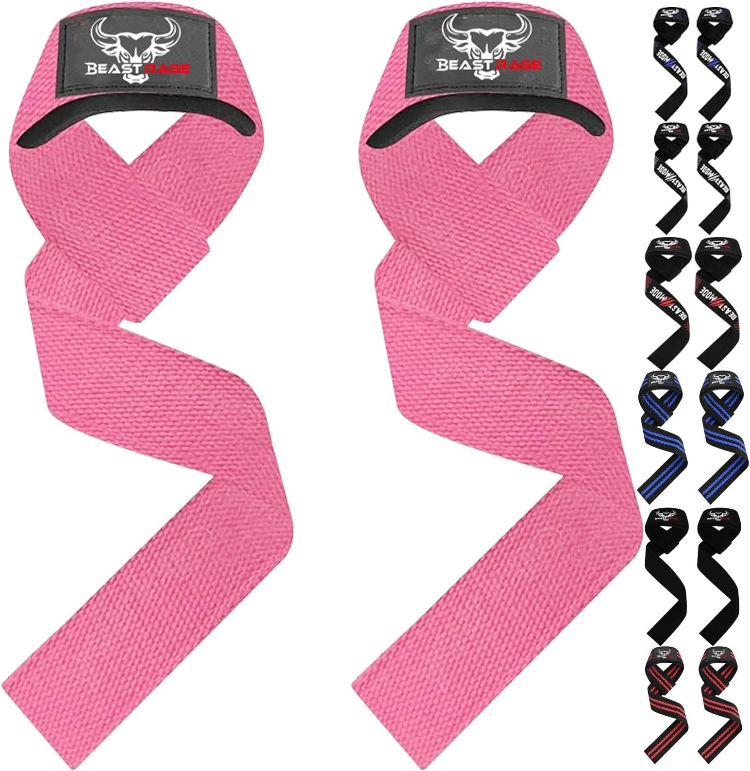 BEAST RAGE Weight Lifting Straps Fitness Padded Cotton Wrist Support Gel Advanced Grips Dumbbell Bar Wraps Heavy Duty Gym Bodybuilding Straps Power Deadlift Barbells Non Slip Exercise