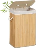 SONGMICS Laundry Basket with Lid 72L Bamboo Foldable Laundry Basket with Removable Washable Bag Handles for Laundry Room Bedroom LCB10Y - 1