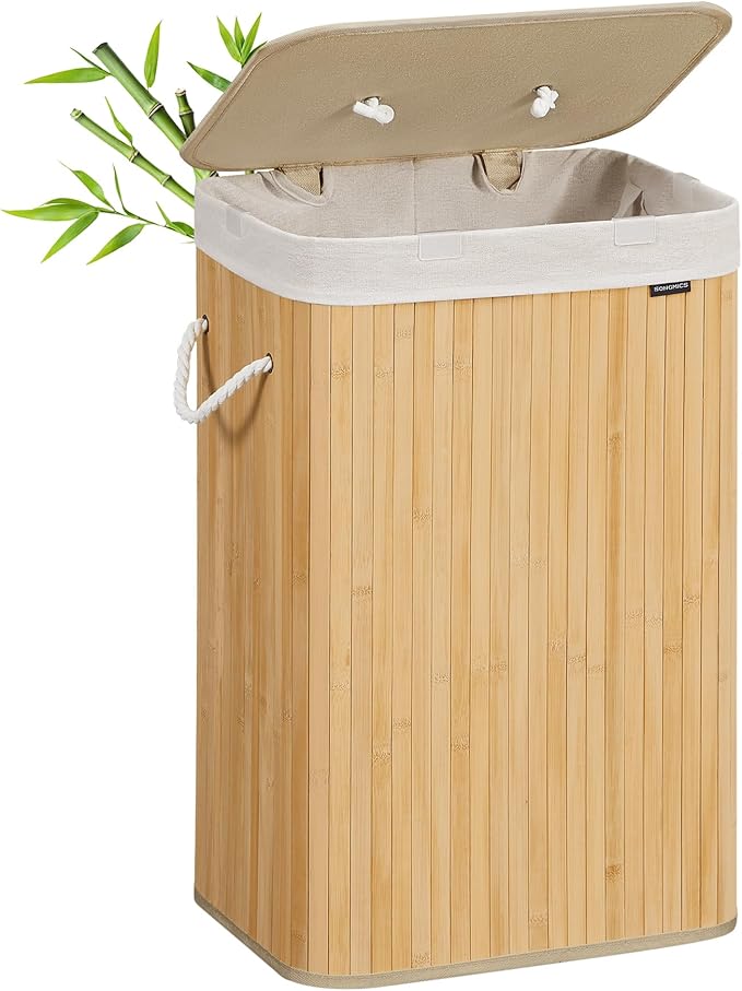 Cesto de Ropa SONGMICS LCB10Y de Bambú Plegable 72L con Bolsa Extraíble