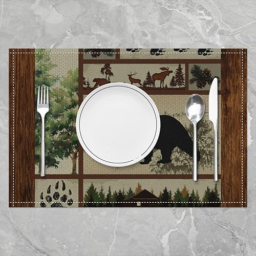 Miniatura 10 de Juego de 4 manteles individuales con diseño de silueta de ciervo, cabaña y animales salvajes, tapetes de cocina para niños, adolescentes y adultos,