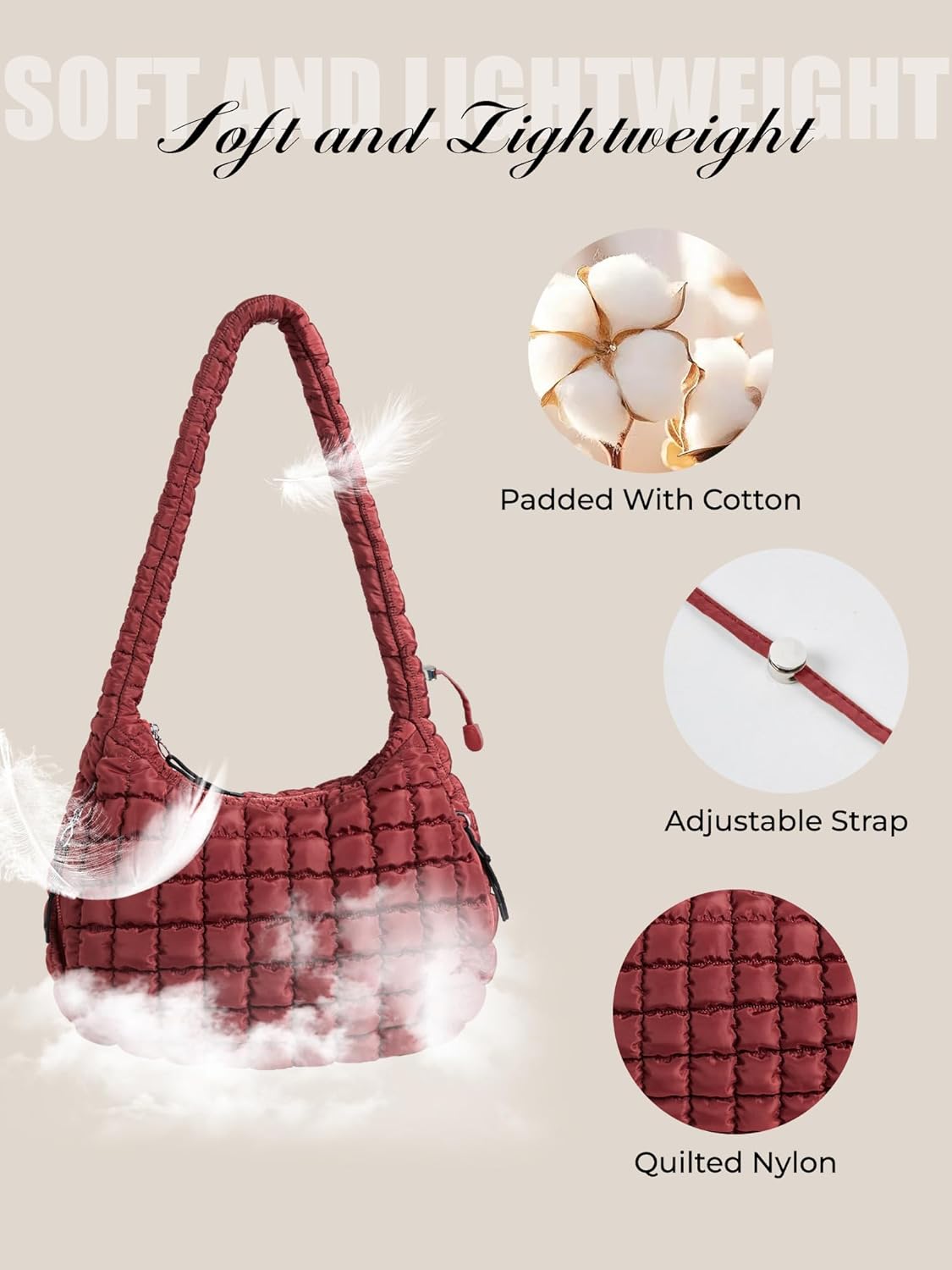 Puffer Quilted Tote Bag for Women Nylon Crossbody Bags Puffy Purse Hobo Large Shoulder Bag Trendy - Image 4