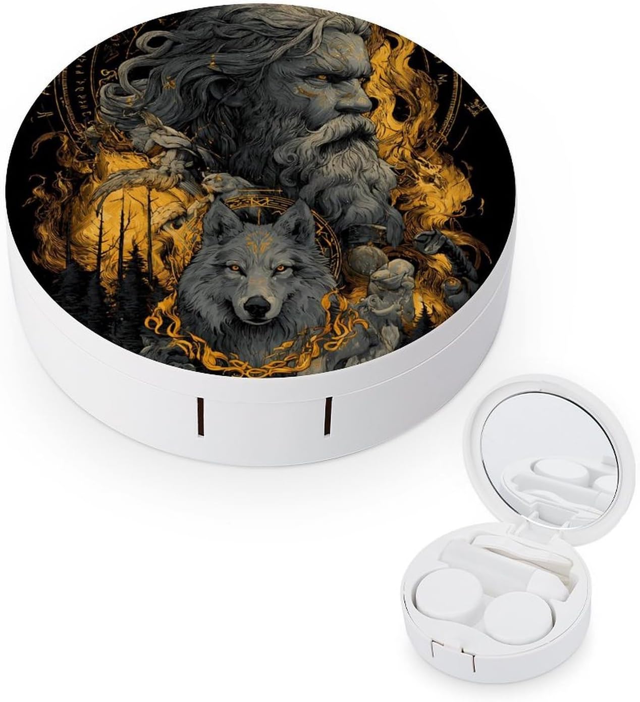Odin Wolf Myth Portable Contact Lens Case Storage Box Holder Accessory for Travel