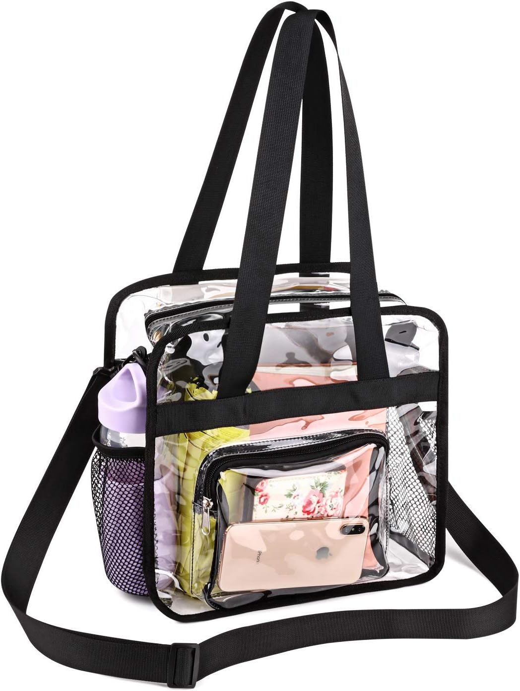 PVC Clear Bag - WENTS Clear Tote Bag with Zipper Closure Stadium Approved Transparent Waterproof Zippered Shoulder Bag for Men Women Shopping Beach Travel