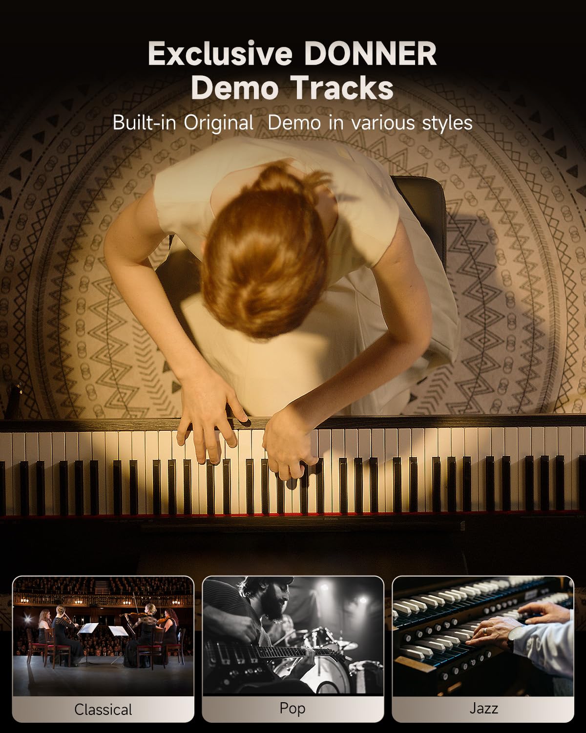 Donner OURA S100 88 Key Weighted Keyboard Piano mit 3 Demo Songs, 15 Tones, Bluetooth Audio/MIDI, Home Digital Piano für Anfänger, Fortgeschrittene, Schwarz