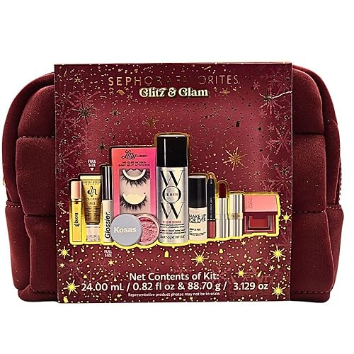 Miniatura 2 de Sephora Glitz & Glam - Juego de regalo navideño de 10 piezas maquillaje, cabello y cuidado de la piel con lápiz labial rojo, rubor, polvo y pestañas