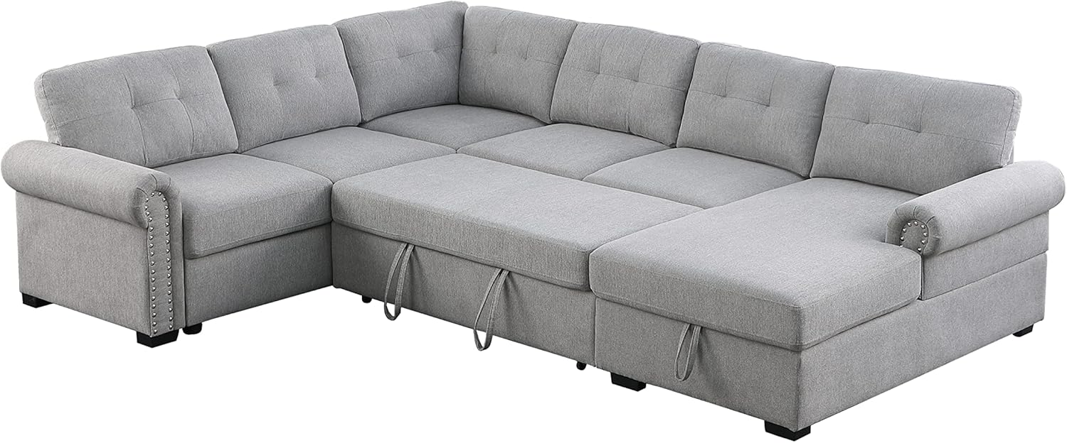 Alexent Ushape Sectional Sleeper Sofa with Storage Chaise