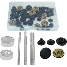 Verkelly 12 Sets Leather Snap Fasteners Kit, 15mm Metal Snap Buttons Press Studs Kit with 4 Setter Tools Sewing Snaps for ClothingBlack