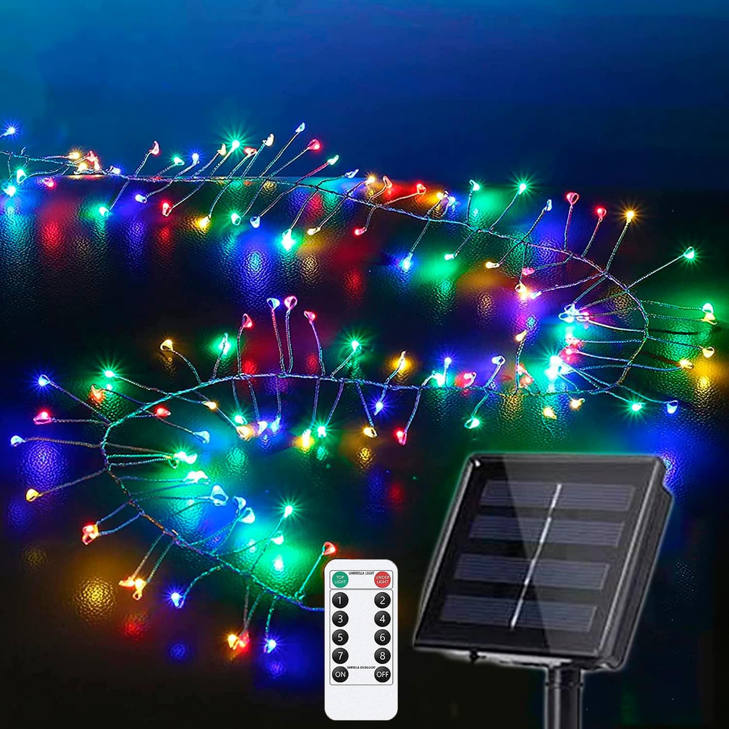 Catena luminosa solare per esterni, impermeabile, filo di rame, luci a energia solare, con timer, telecomando, per fai da te, balcone, Natale, matrimonio, feste, decorazione (multipla, 18 m,